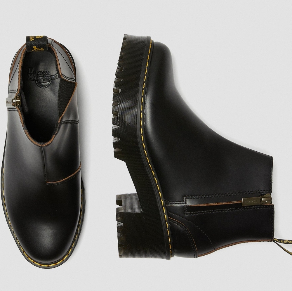 Dr. Martens Rometty Chelsea Boot Womens Quad Platform Black Smooth Leather New - Picture 4 of 14